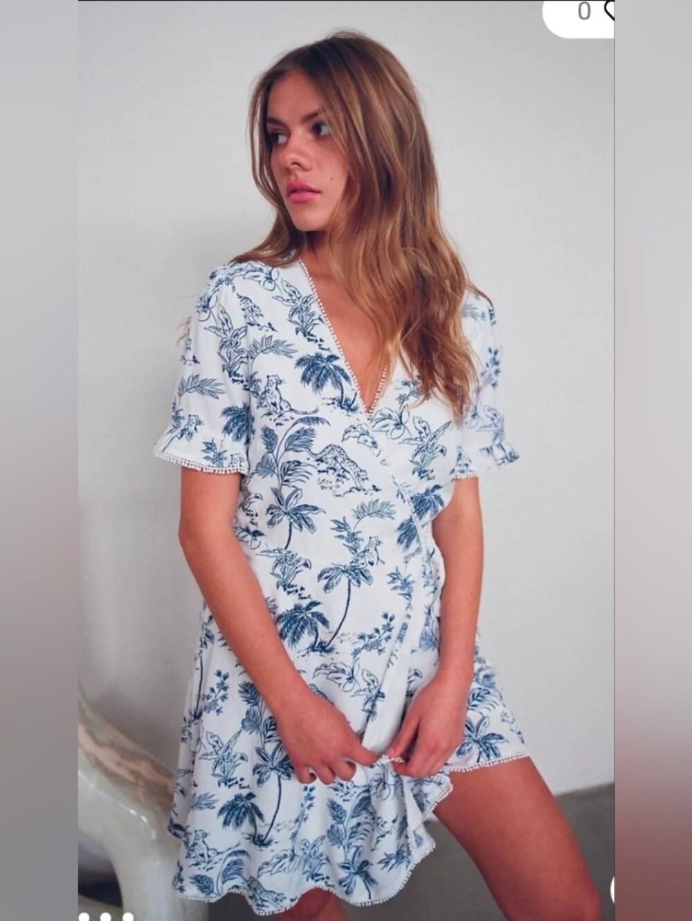 Lost + Wander Blue Palm Wrap Dress Large